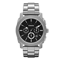 Fossil Machine Silver Stainless Steel Black Dial Quartz Watch for Gents - FS4776