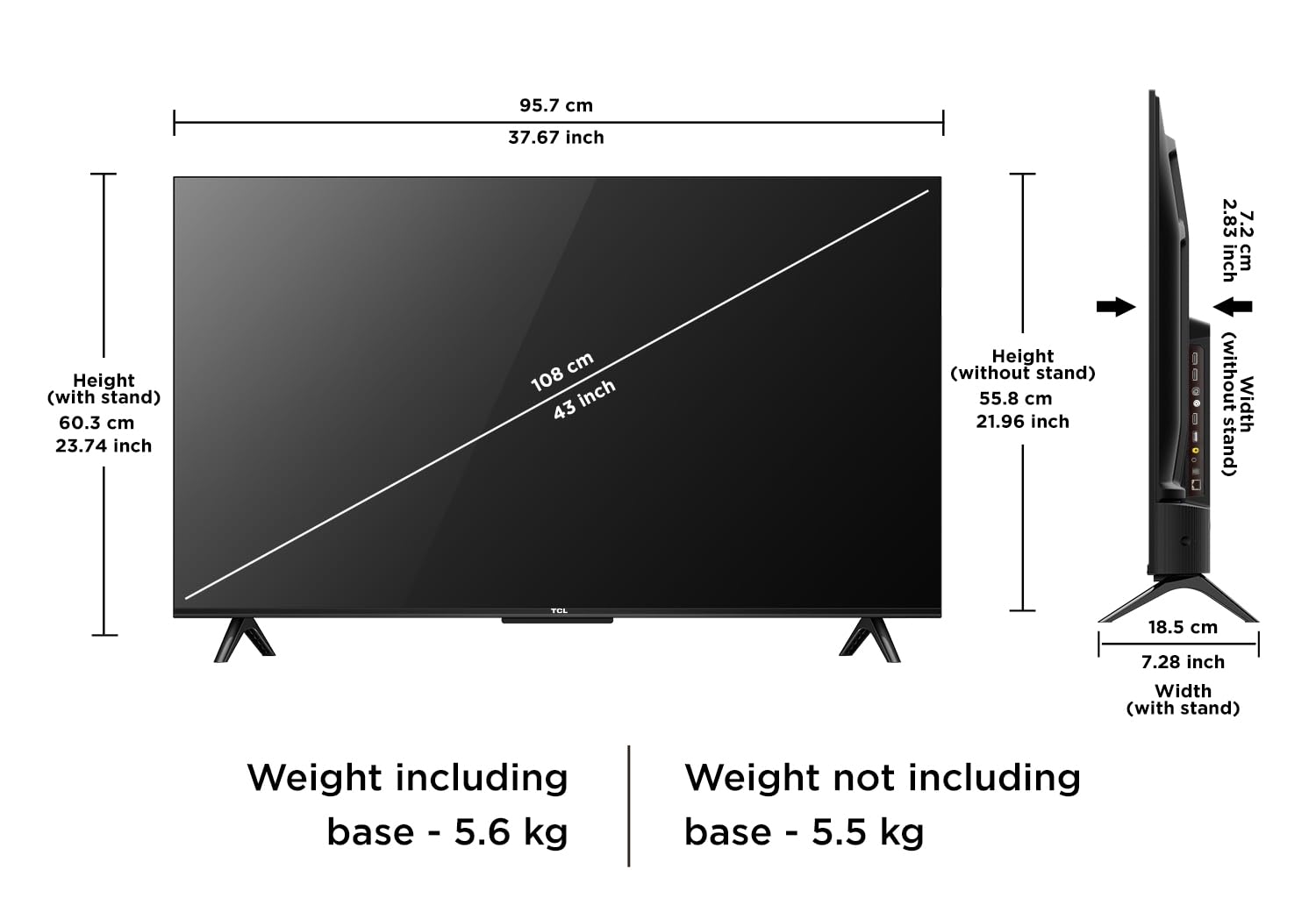 TCL TCL 108 cm (43 inches) Metallic Bezel-Less Series 4K Ultra HD Smart LED Google TV 43V6B - My Store