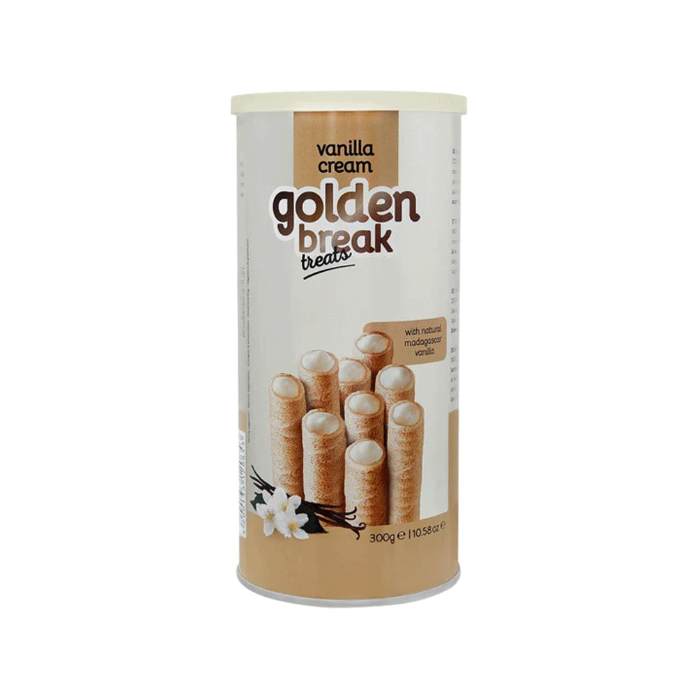 Golden Break Treats Vanilla Cream Wafer Rolls Tin 135g - Snapcart.pk