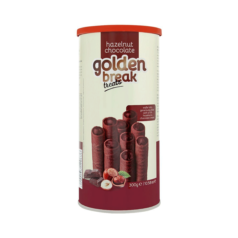 Golden Break Treats Hazelnut Chocolate Wafer Rolls Tin 300g - Snapcart.pk