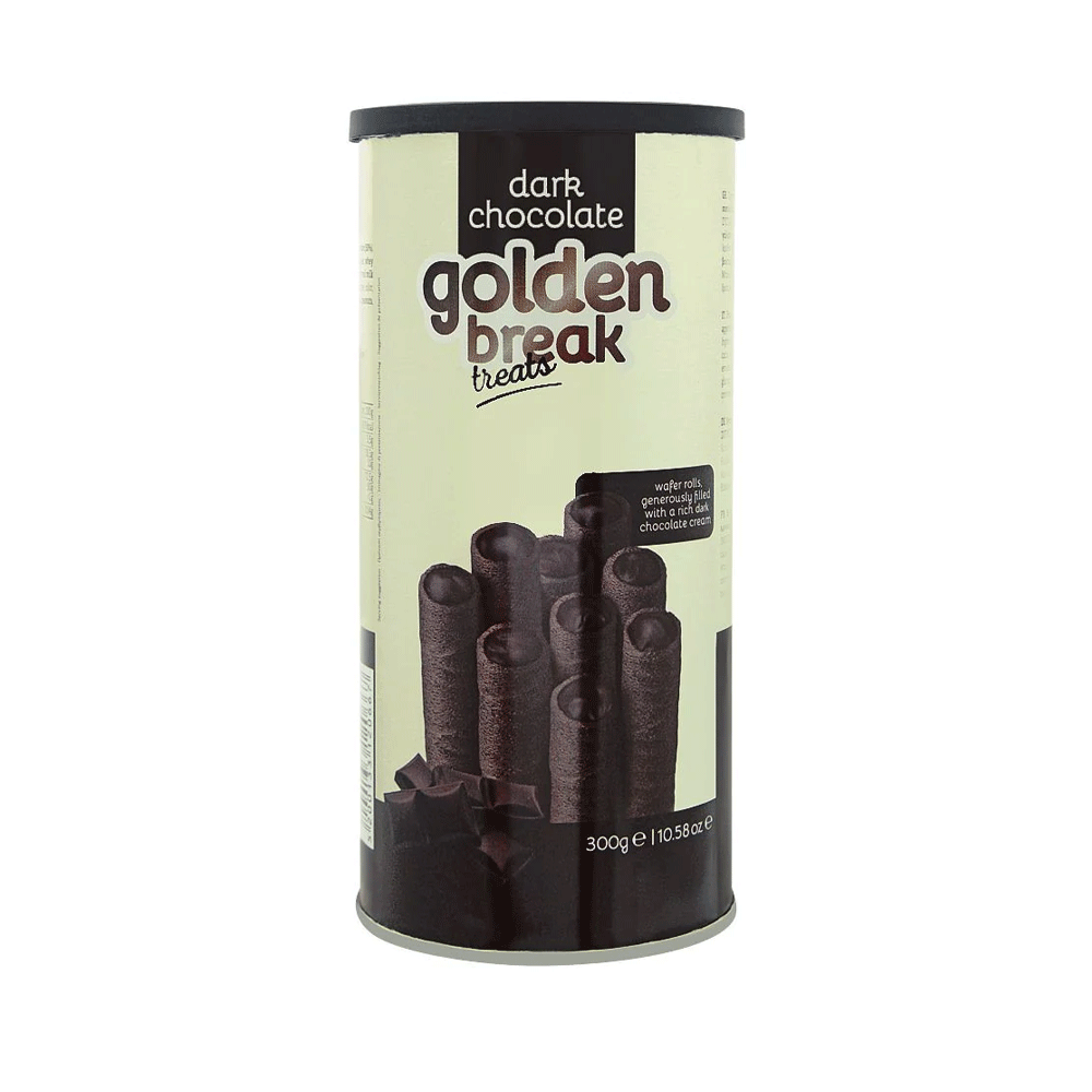 Golden Break Treats Dark Chocolate Wafer Rolls Tin 300g - Snapcart.pk