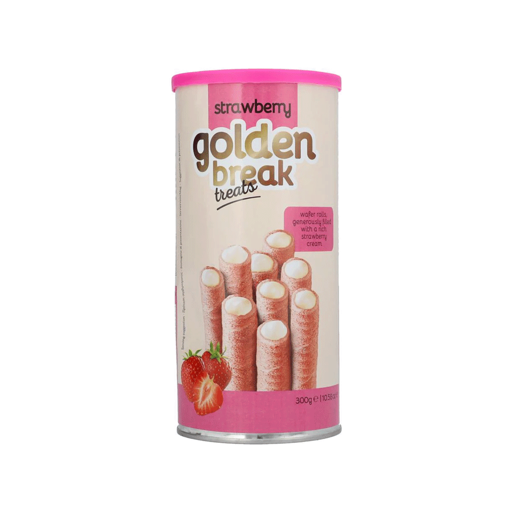 Golden Break Treats Strawberry Wafer Rolls Tin 300g - Snapcart.pk