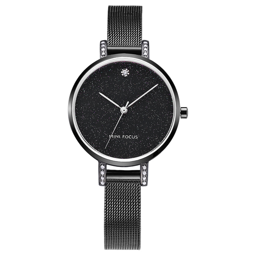 Mini Focus Black Mesh Bracelet Black Dial Quartz Watch for Ladies - MF0160L-04