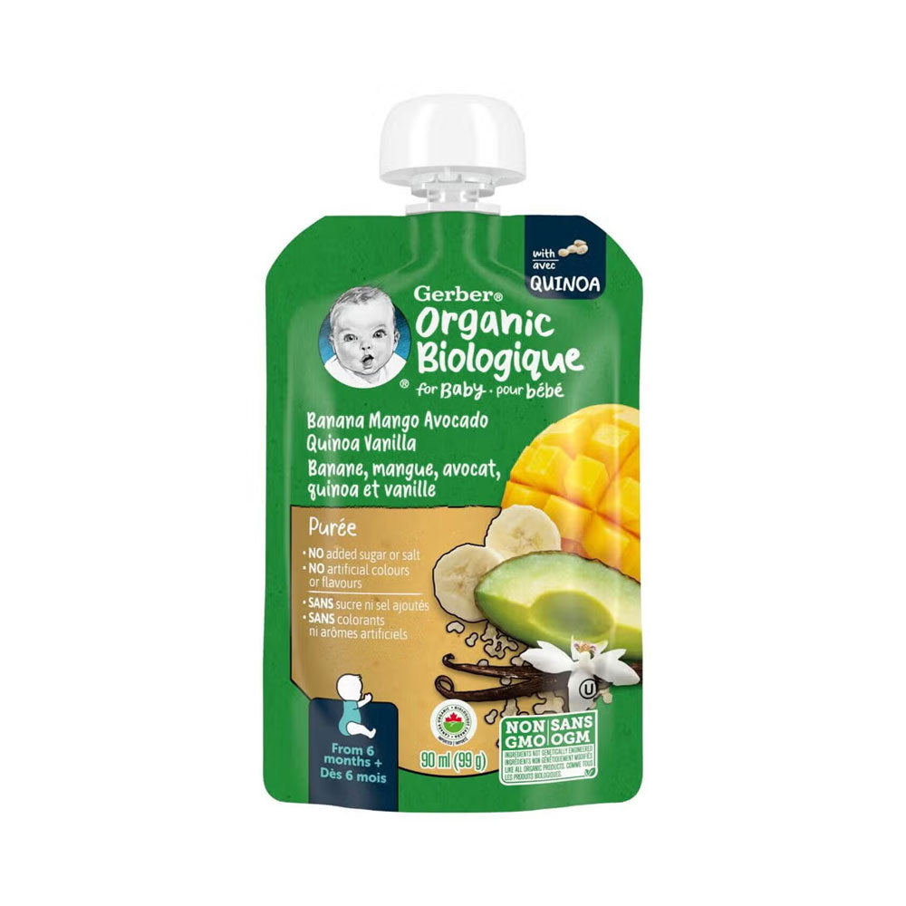Gerber Organic Biologique Banana Mango Avoada Quinoa Vanilla Puree 99g