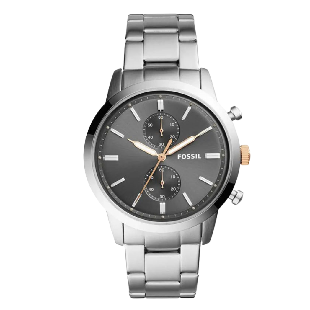 Fossil Townsman Silver Stainless Steel Gray Dial Chronograph Quartz Watch for Gents - FS5407