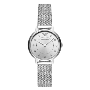 EMPORIO ARMANI Silver Dial Silver Mesh Bracelet Watch For Ladies - AR11128
