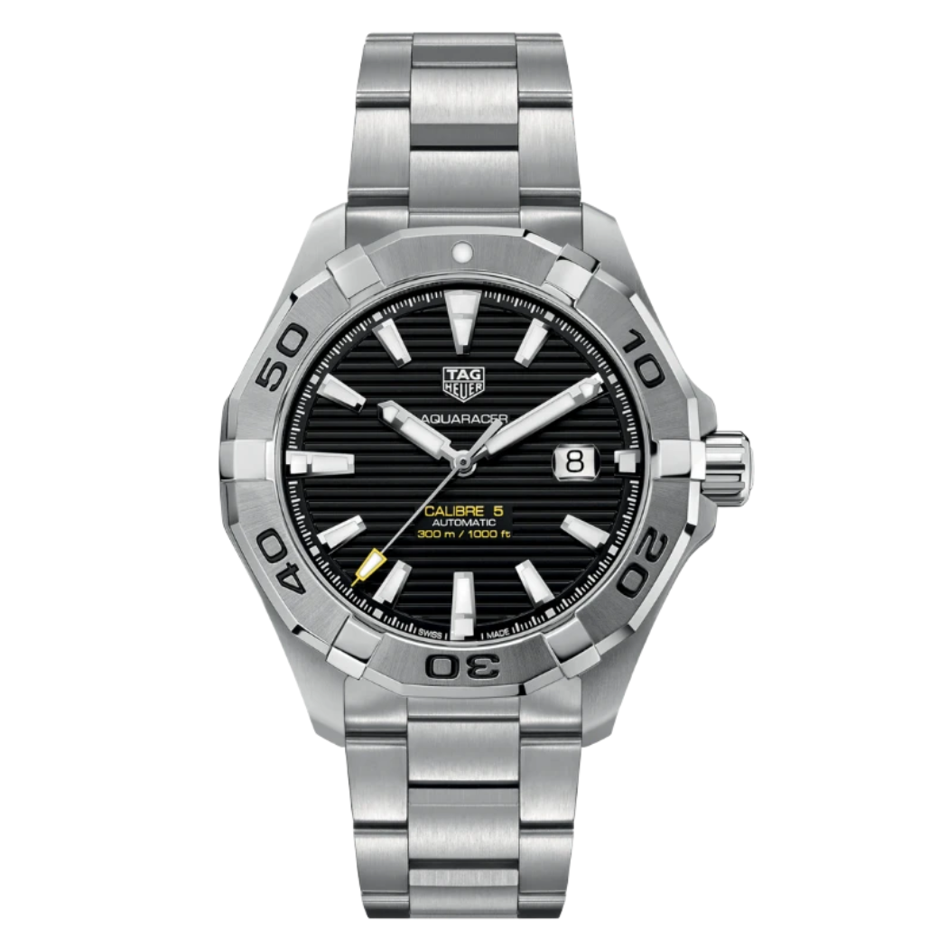 Tag Heuer Aquaracer Calibre 5 Silver Stainless Steel Black Dial Automatic Watch for Gents - WAY2010BA0927