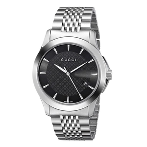 Gucci G Timeless Silver Stainless Steel Black Dial Quartz Watch for Gents - YA126402