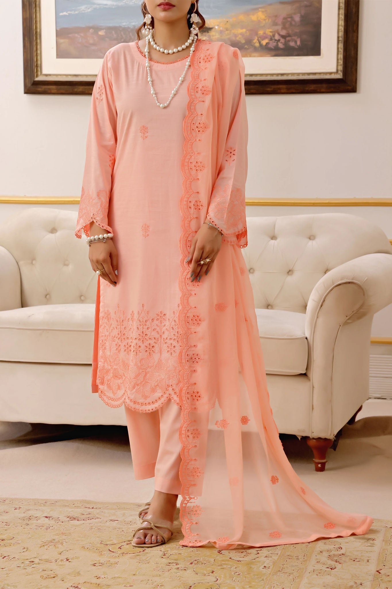 Mahveen By Pak Fabrics Stitched 3 Piece Chikankari Slub Lawn Collection'2025-CL-575