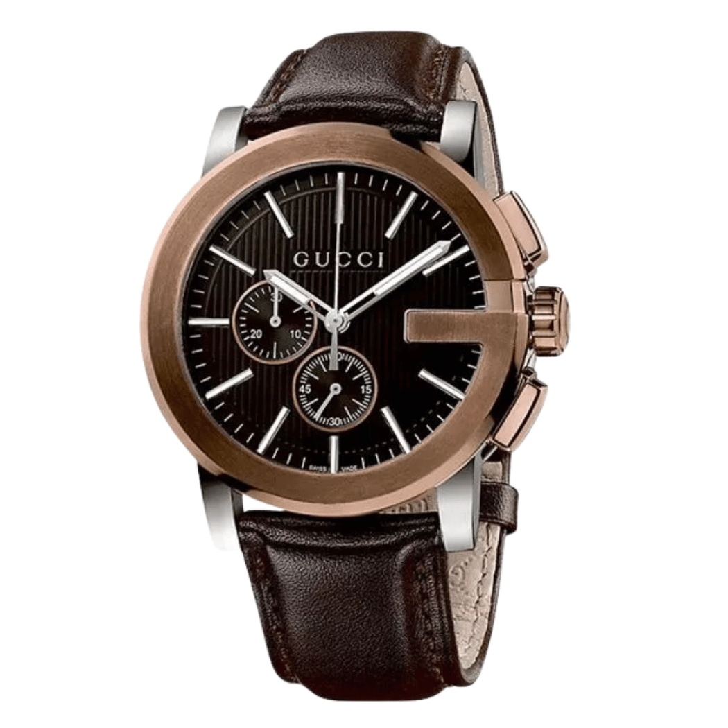 Gucci G-Chrono Brown Leather Black Dial Chronograph Quartz Watch for Gents - YA101202