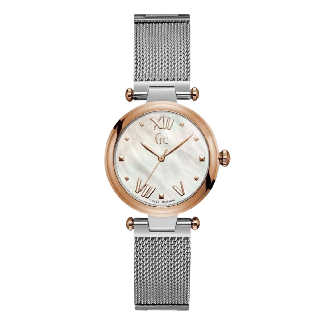 Guess Collection Pure Chic Silver Mesh Stainless Steel Mother of pearl Dial Quartz Watch for Ladies - Y31003L1