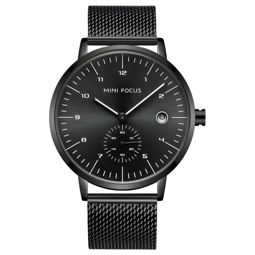 Mini Focus Black Mesh Bracelet Black Dial Quartz Watch for Ladies - MF0303G-04