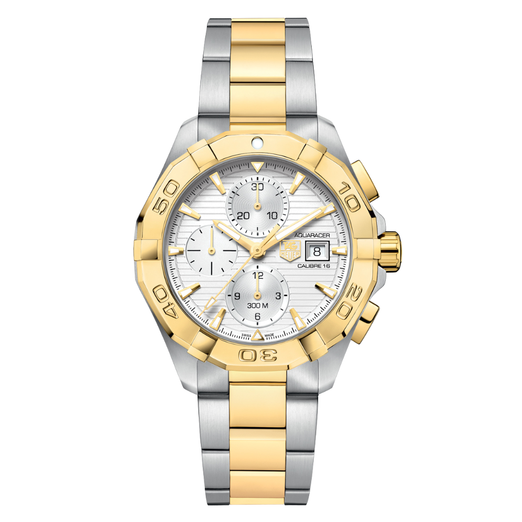 Tag Heuer Aquaracer Calibre 16 Two-tone Stainless Steel Silver Dial Automatic Watch for Gents - CAY2121BB0923