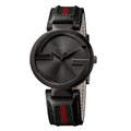 Gucci Interlocking Multi Color Leather Black Dial Quartz Watch for Gents - YA133206