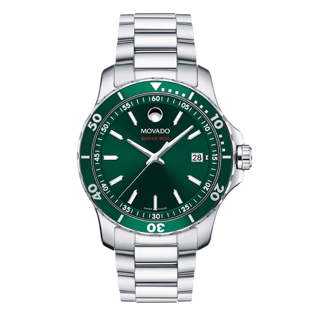 Movado Series 800 Silver Stainless Steel Green Dial Quartz Watch for Gents - 2600136