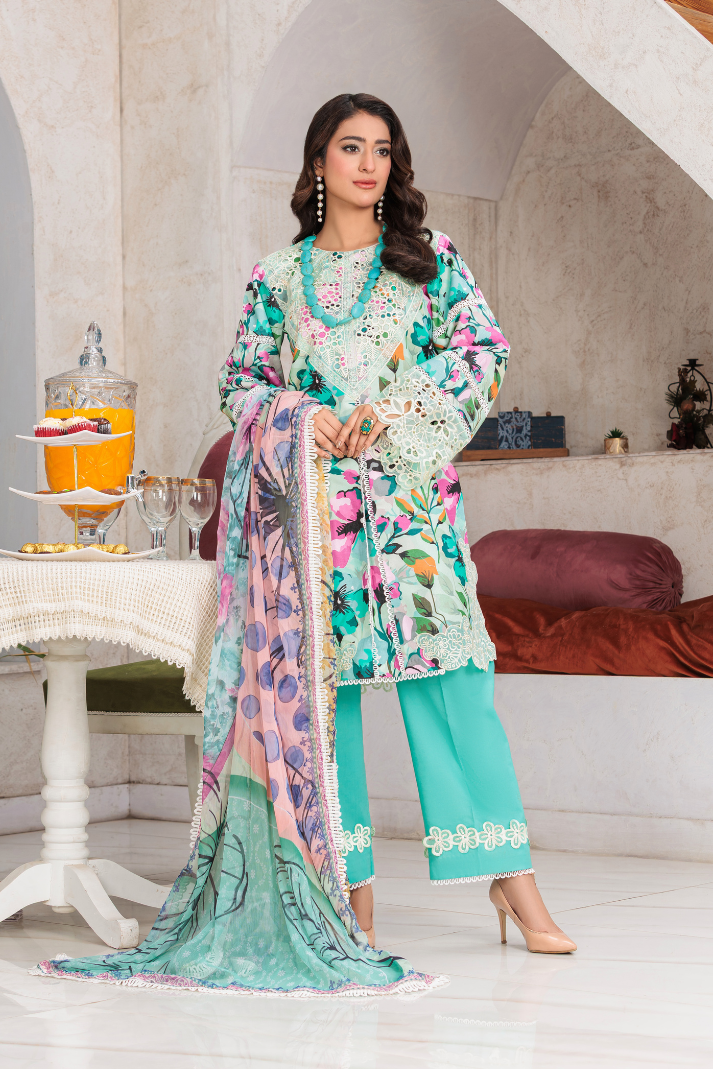 Huma Gul Unstitched 3 Piece Emb Lawn Collection'2025-Emerald Mist HG-108