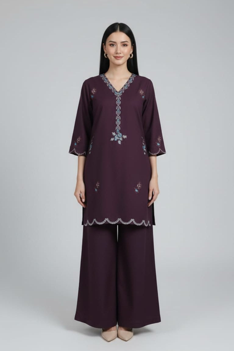 Amna Ali Nawaz Stitched 2 Pc Solid Embroidered Set - 6005