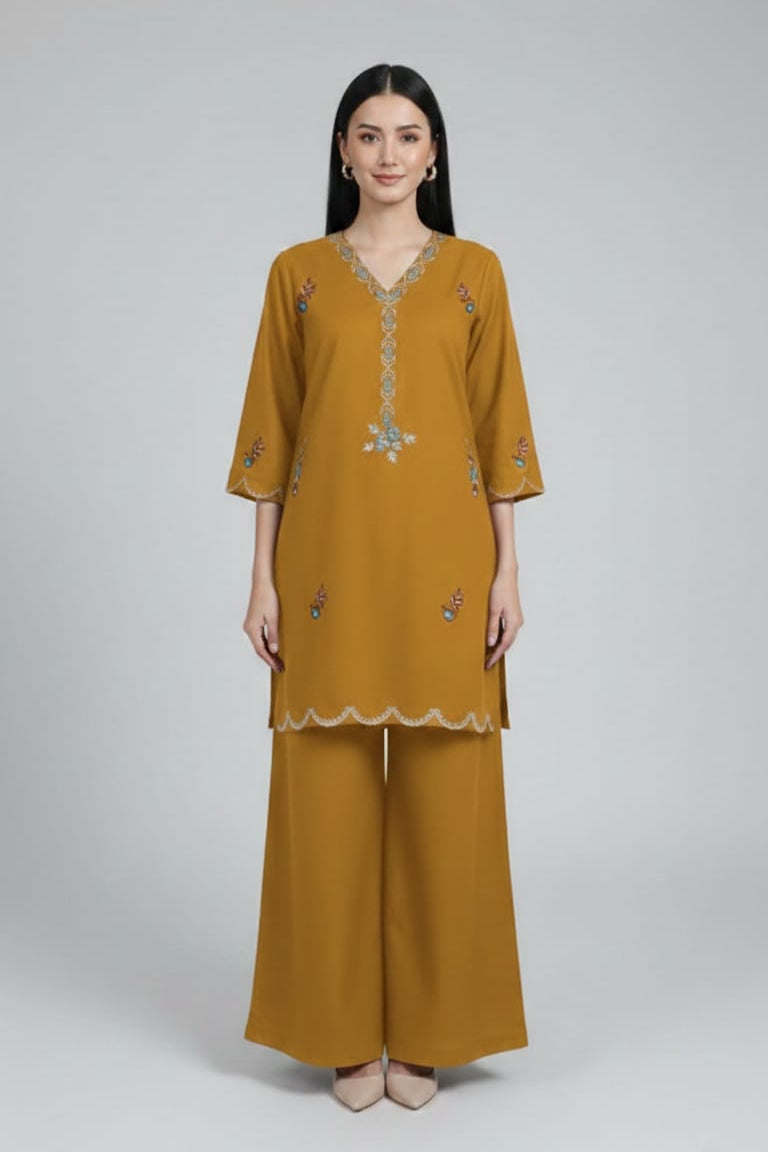 Amna Ali Nawaz Stitched 2 Pc Solid Embroidered Set - 6006