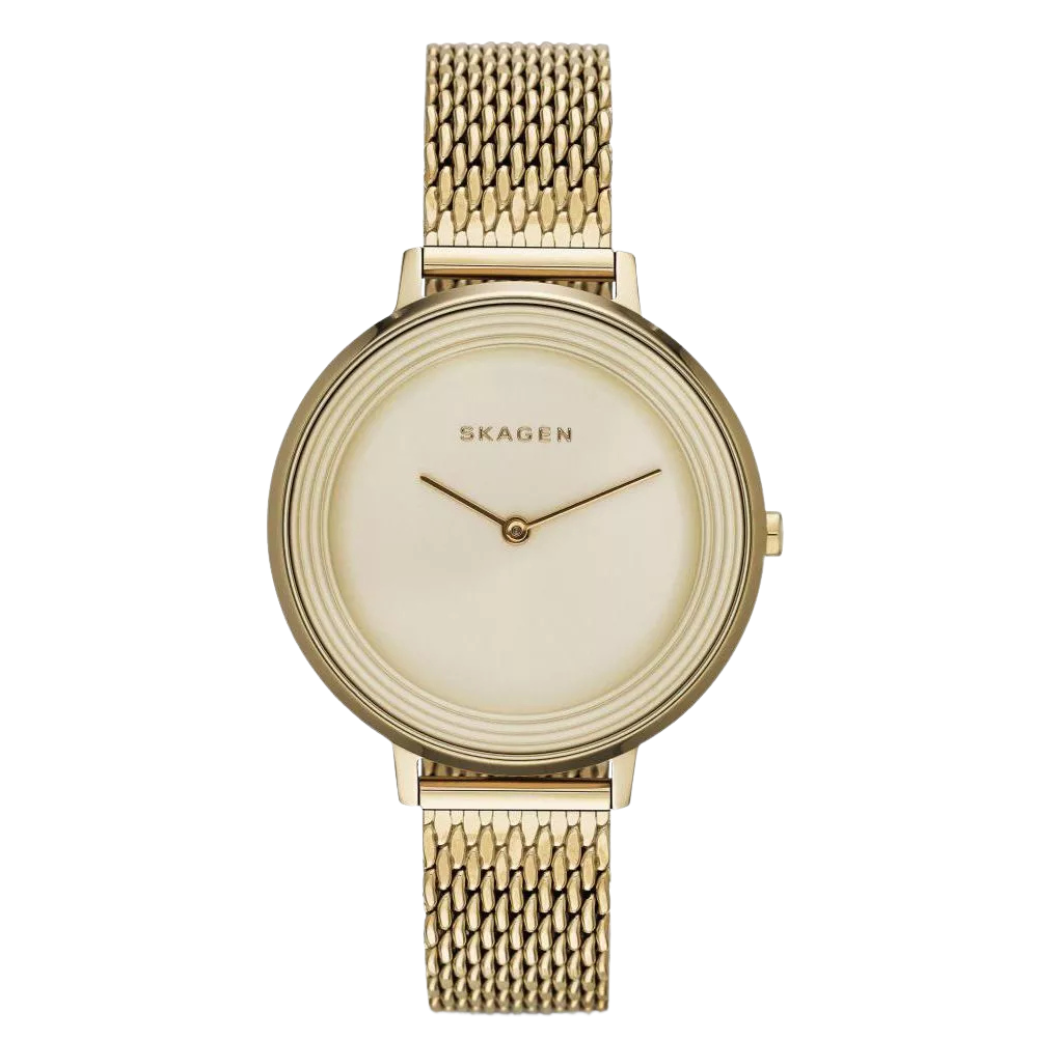 Skagen Ditte Gold Mesh Bracelet Gold Dial Quartz Watch for Ladies - SKW2333