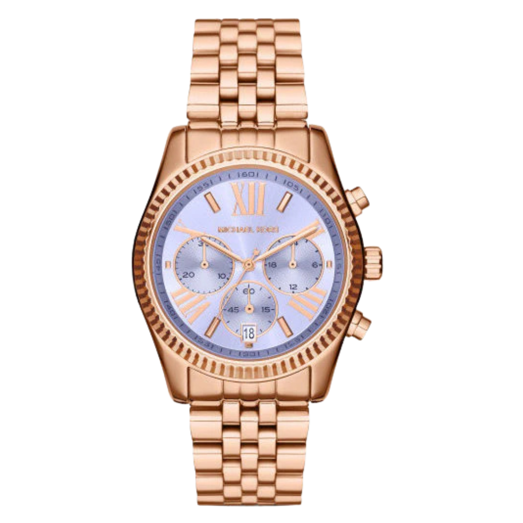 Michael Kors Lexington Rose Gold Stainless Steel Purple Dial Chronograph Quartz Watch for Ladies - MK-6207