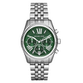 Michael Kors Lexington Silver Stainless Steel Green Dial Chronograph Quartz Watch for Ladies - MK-6222