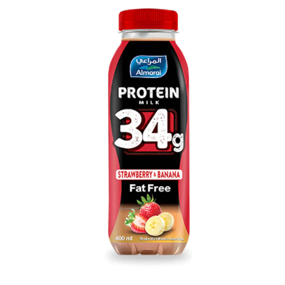 Almarai Protein Milk Strawberry & Banana Fat Free 400ml - Snapcart.pk