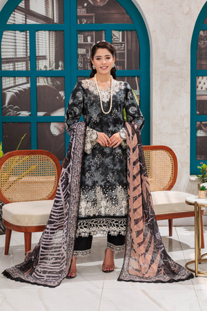 Huma Gul Unstitched 3 Piece Emb Lawn Collection'2025-Midnight Veil HG-106