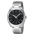 Gucci GG2570 Silver Stainless Steel Black Dial Quartz Watch for Ladies- GUCCI YA142404