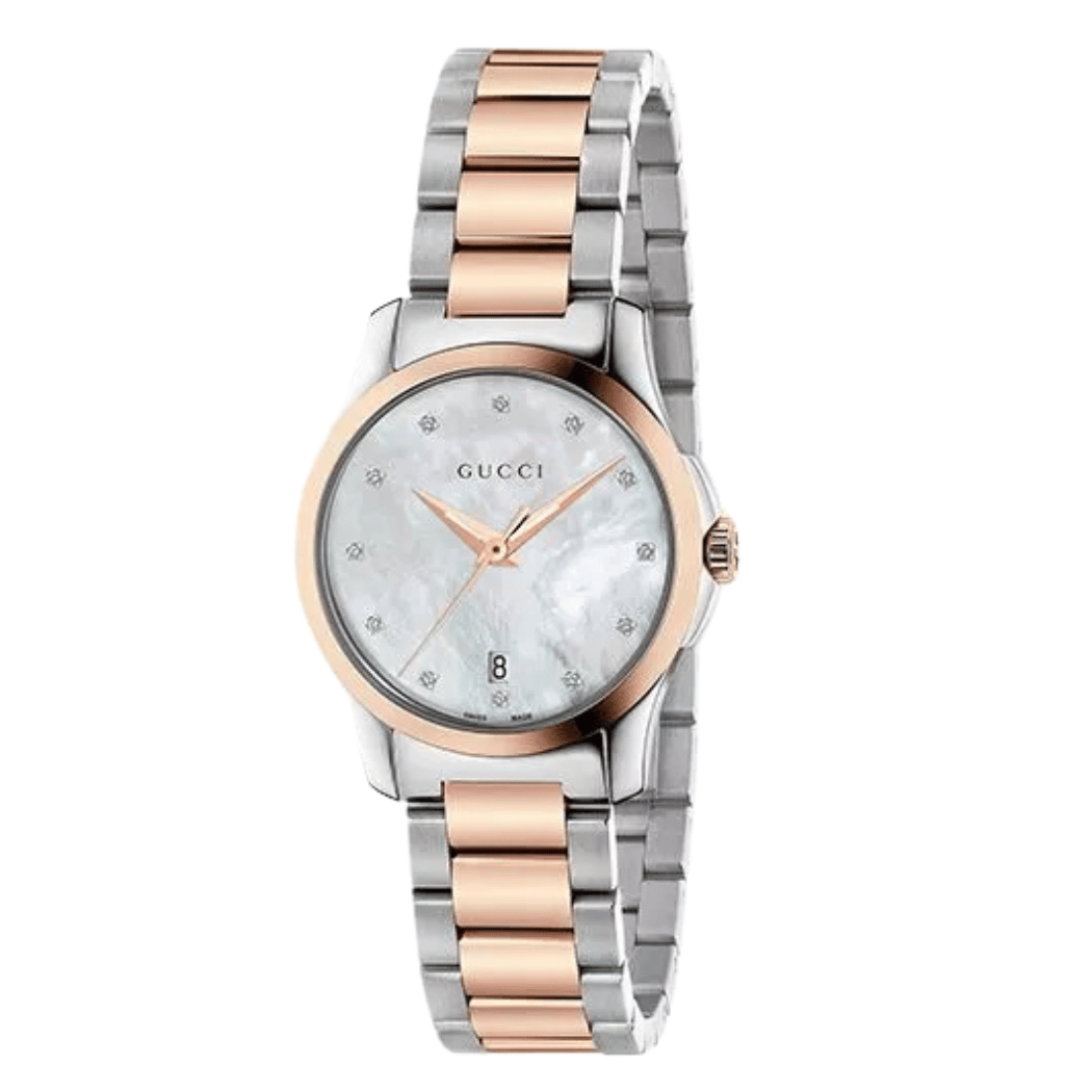 Gucci G-Timeless Two-tone Stainless Steel Mother of Pearl Dial Quartz Watch for Ladies- GUCCI YA126544