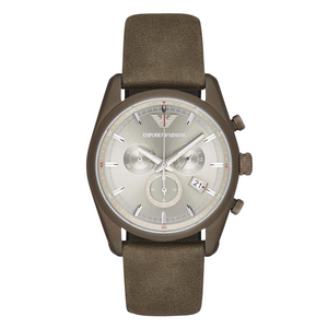 EMPORIO ARMANI Sportivo Brown Leather Silver Dial Quartz Watch for Gents- EMPORIO ARMANI AR 6076
