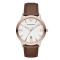 EMPORIO ARMANI Giovanni Brown Leather White Dial Quartz Watch for Gents- EMPORIO ARMANI AR 11211