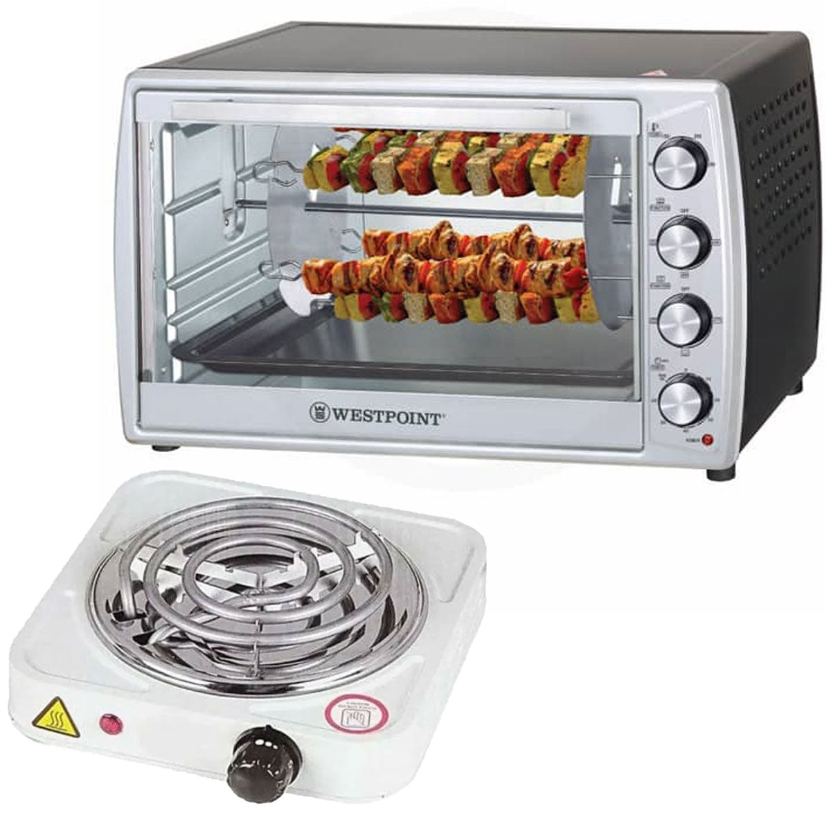 Westpoint Convection Rotisserie Oven with Kebab Grill WF-6300RKC - 63 Litres + Electric Stove/Hot Plate - Snapcart.pk