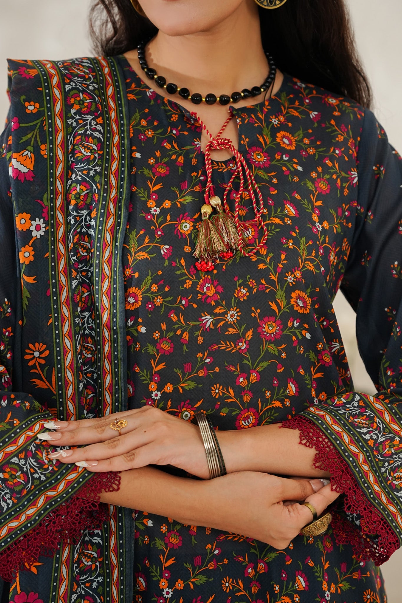 Aizal Stitched 3 Piece Printed Lawn Collection'2025-D-642-Navy Blue