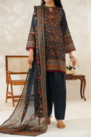 Aizal Stitched 3 Piece Printed Lawn Collection'2025-D-642-Navy Blue