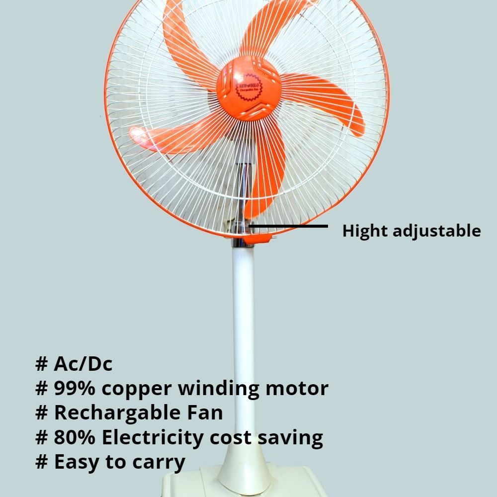 Chargeable Fan AC-DC Energy Saver Adjustable Stand without Electricity Operated 3 hrs on High Speed - My Store