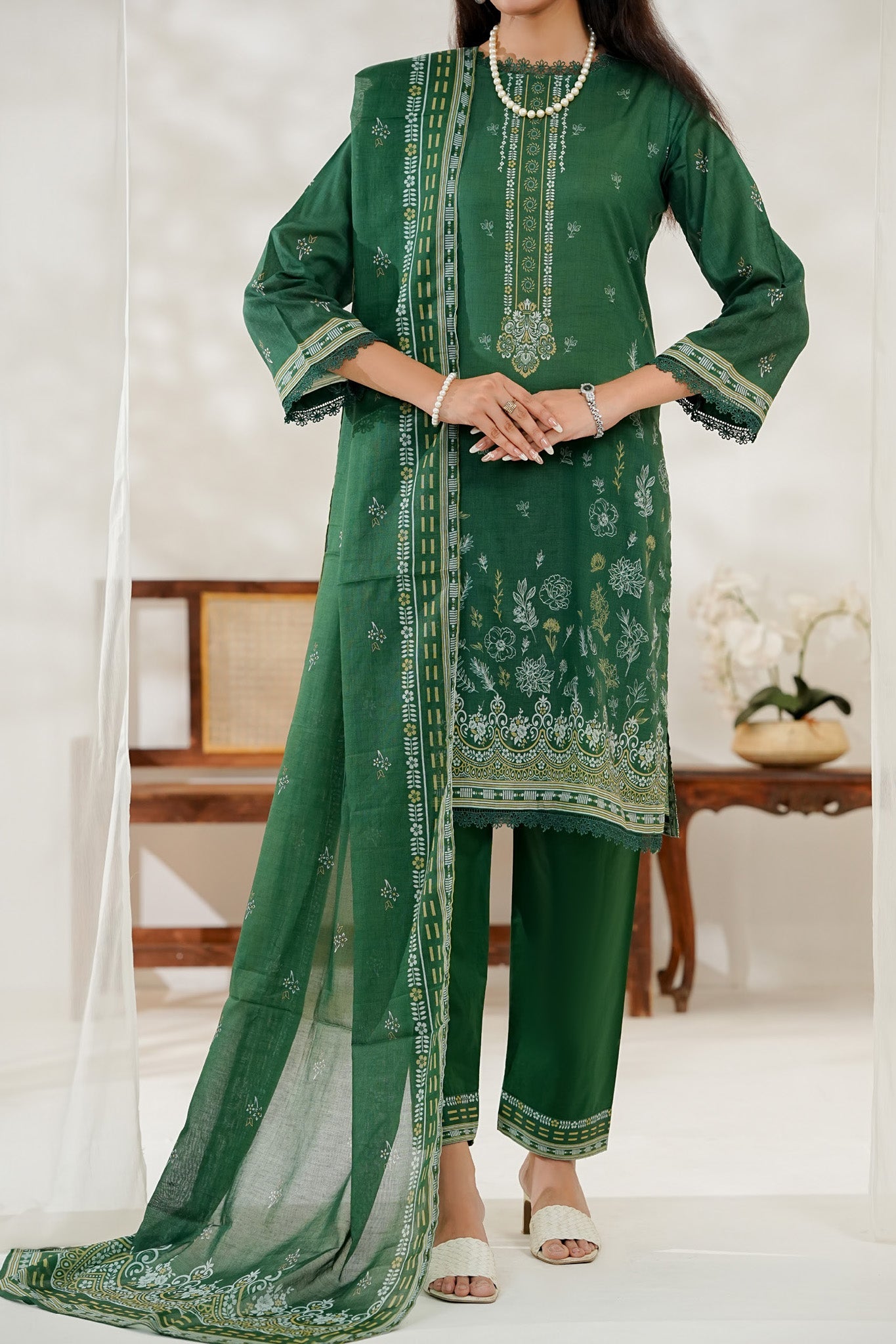 Aizal Stitched 3 Piece Printed Lawn Collection'2025-D-647-Green