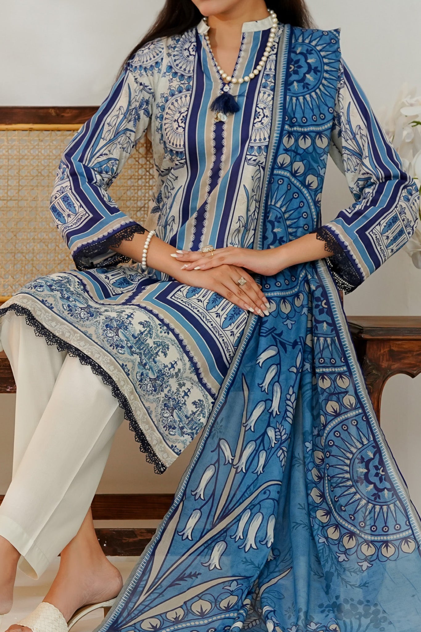 Aizal Stitched 3 Piece Printed Lawn Collection'2025-D-648-White