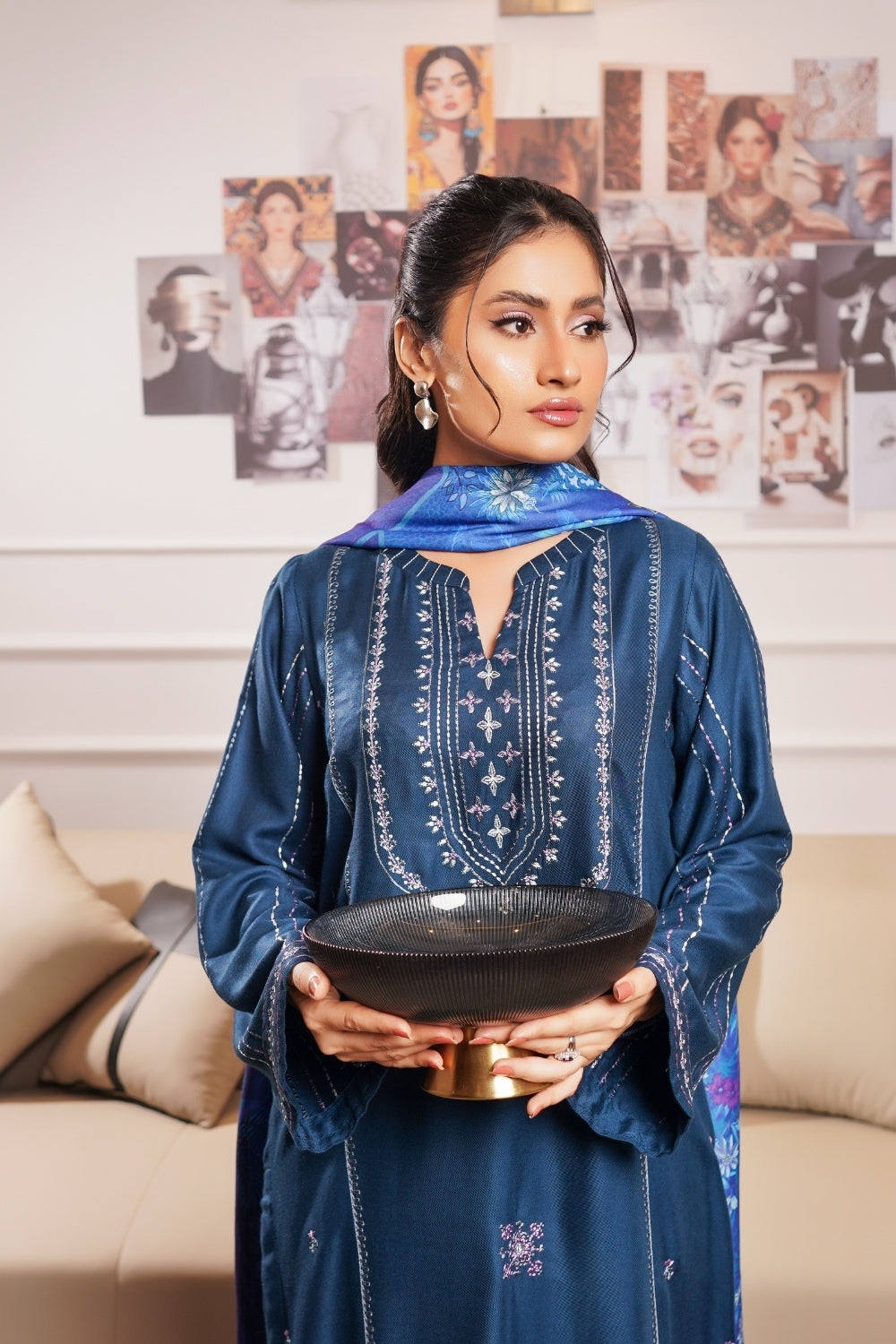 Modern Modesty By G Basics Gulmina Stitched 3 Piece Winter Suit-NAVY NIGHTS (3PC)