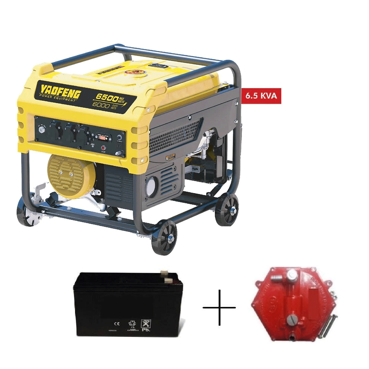 Yaofeng 6.5 KW Heavy Duty Petrol  and  Gas Generator YP6500E Yellow  and  Black + Gaskit + Battery - My Store