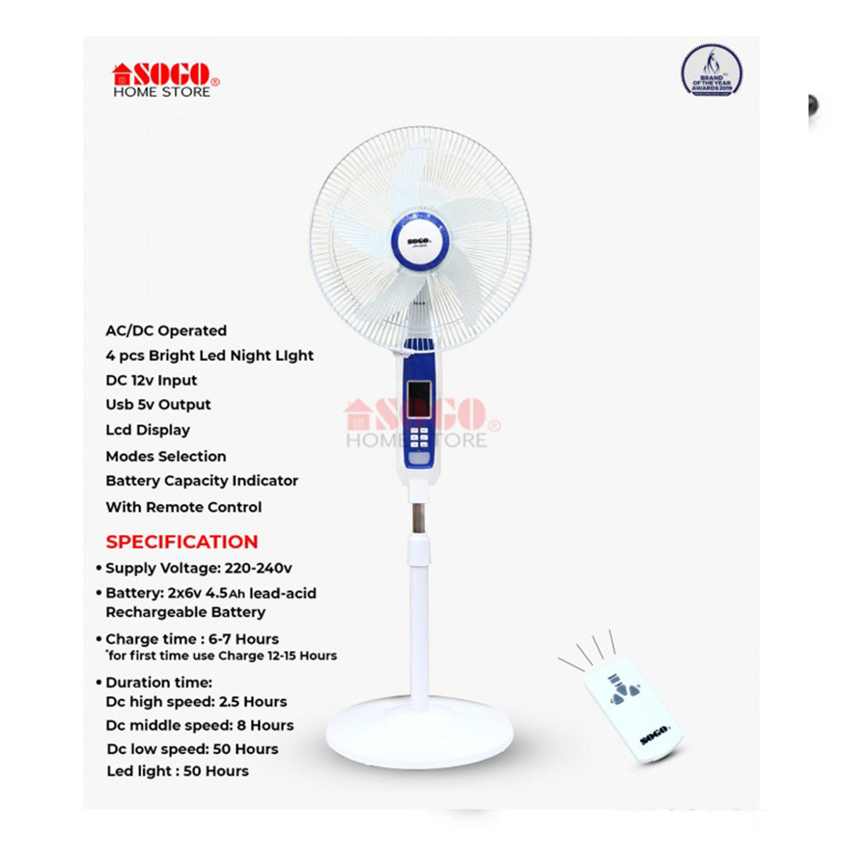 SOGO Rechargeable Fan JPN 650 R - My Store