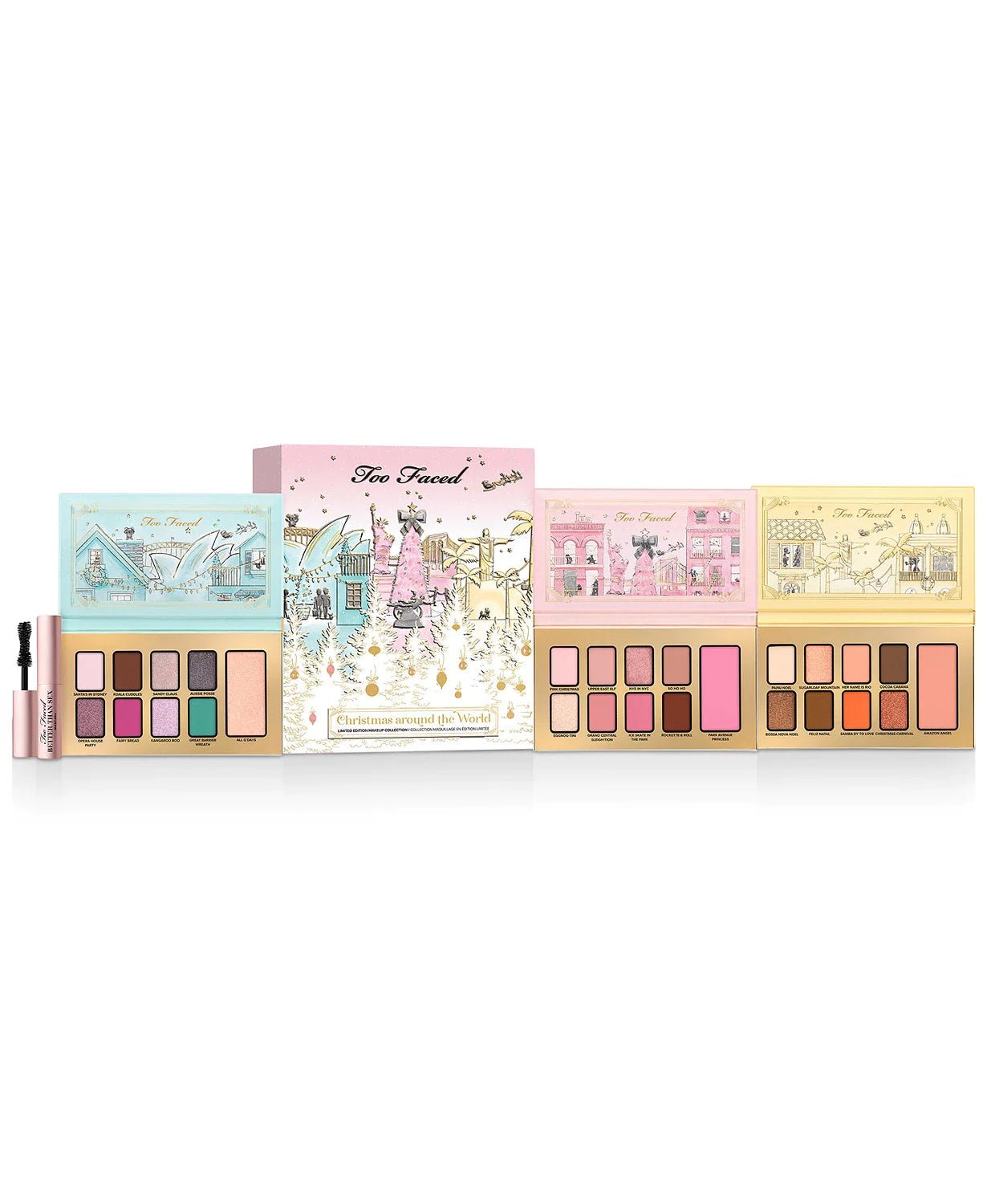 Too Faced Christmas Around the World 3 Pec Eye Palette 1 Pec Mascar Makeup Set