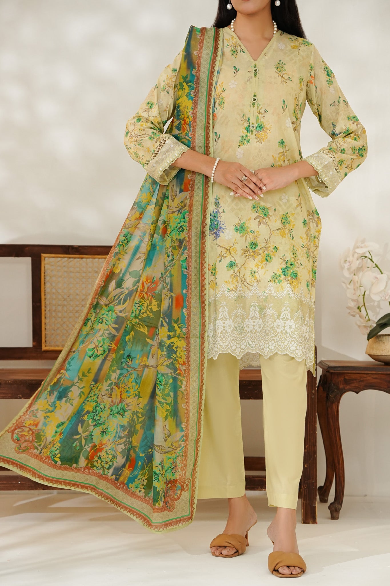 Aizal Stitched 3 Piece Printed Lawn Collection'2025-D-651-Cream