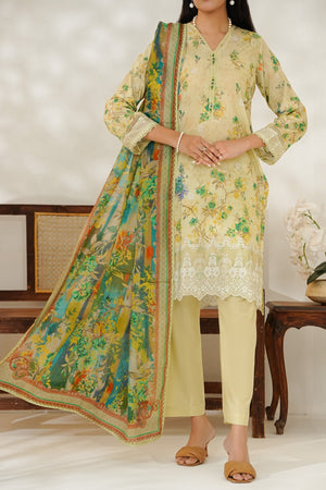 Aizal Stitched 3 Piece Printed Lawn Collection'2025-D-651-Cream