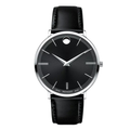 Movado Ultra Slim Black Leather Strap Black Dial Quartz Watch for Gents - Movado 0607086