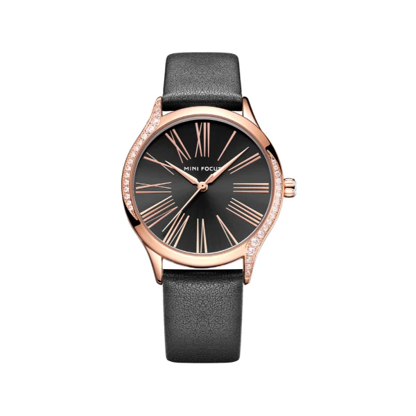 Mini Focus Black Leather Strap Black Dial Quartz Watch for Ladies - MF0259L-10