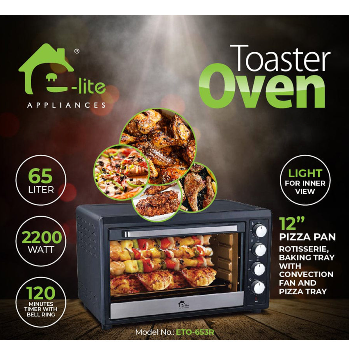 E-lite Oven Toaster ETO-653R 65 LTR In Black - Snapcart.pk