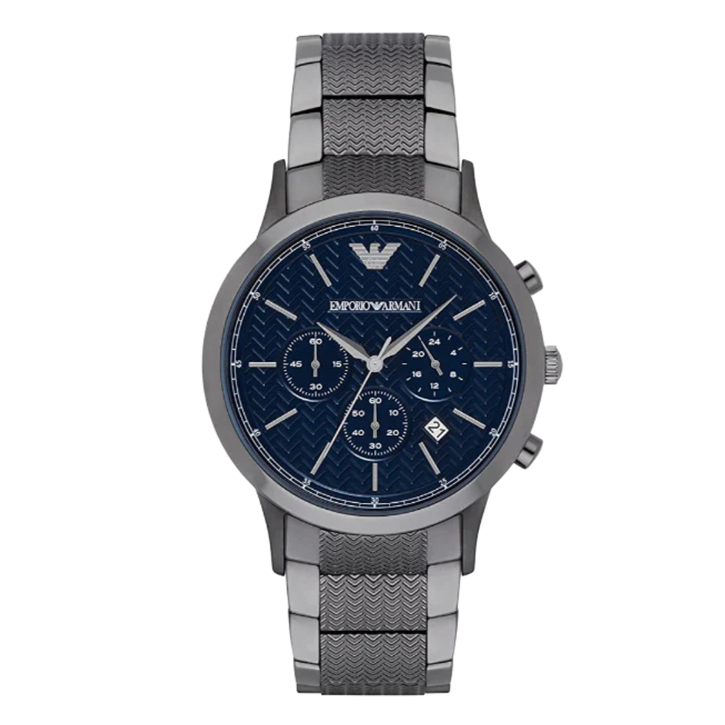 EMPORIO ARMANI Renato Gunmetal Stainless Steel Navy Blue Dial Chronograph Quartz Watch for Gents - EMPORIO ARMANI AR2505