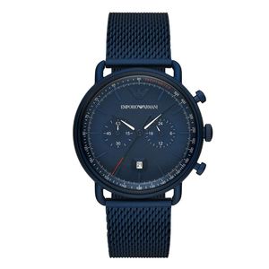 EMPORIO ARMANI Aviator Navy Blue Mesh Bracelet Navy Blue Dial Chronograph Quartz Watch for Gents - EMPORIO ARMANI AR 11289
