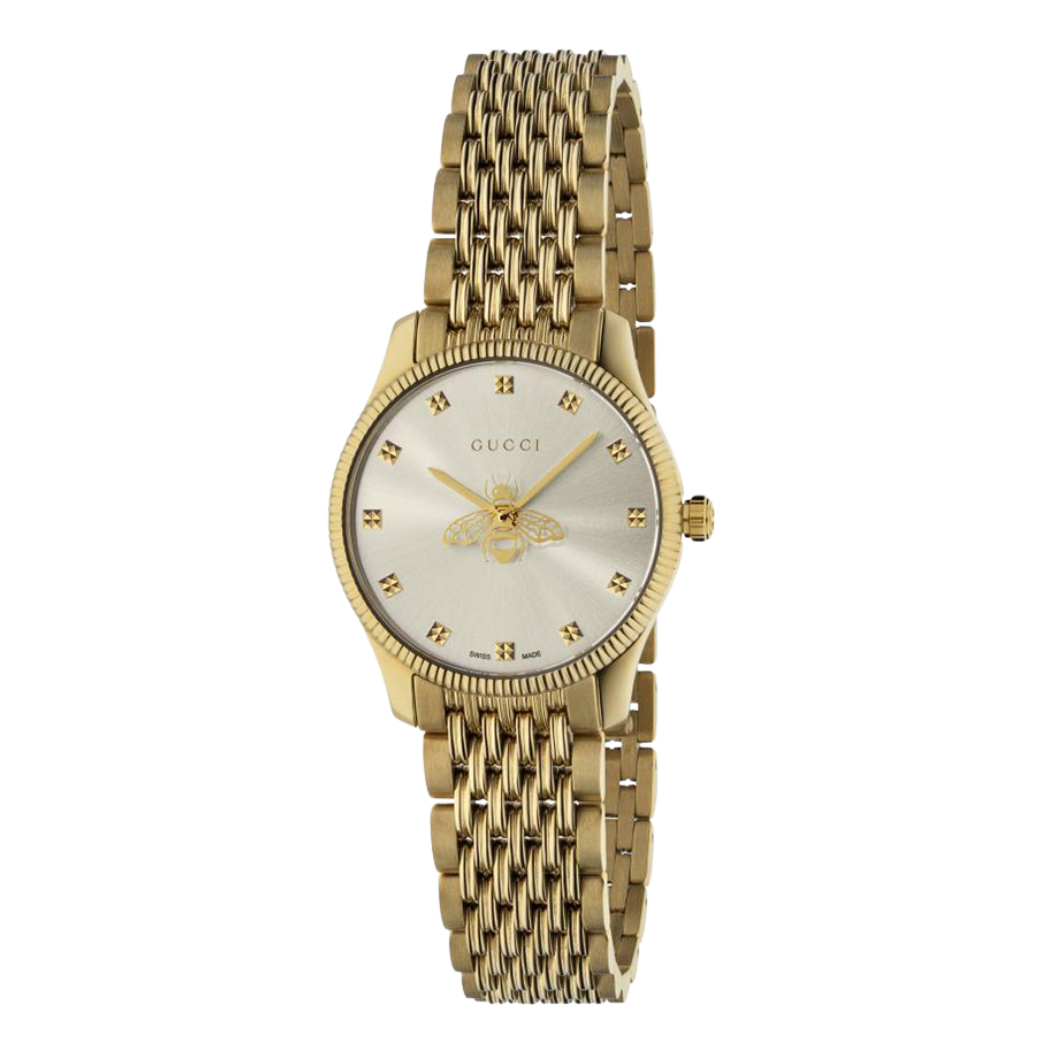 Gucci G-Timeless Gold Stainless Steel Silver Dial Quartz Watch for Ladies - GUCCI YA 1265021