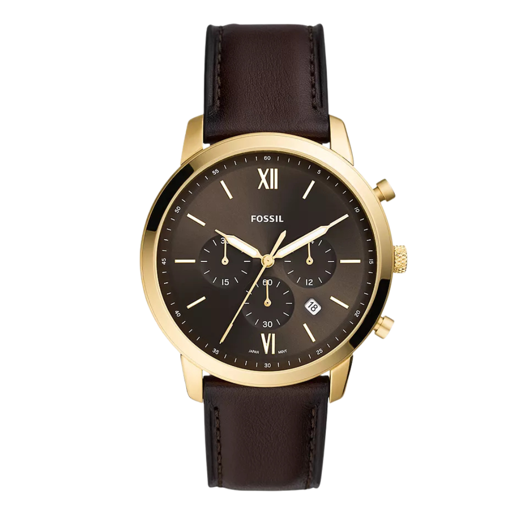 Fossil Neutra Brown Leather Strap Black Dial Chronograph Quartz Watch for Gents - FS5763